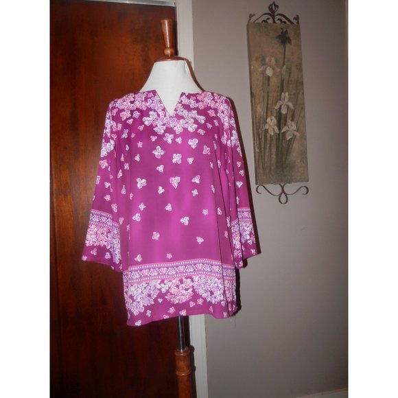 Bob Mackie Wearable Art Small Plum Pink Floral Top Blouse